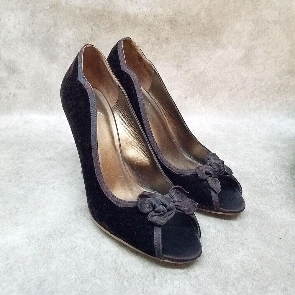 Bakers Womens Rosa 1244 Size 10 B Brown Fabric Slip On Peep Toe 3.5" Heel Pumps